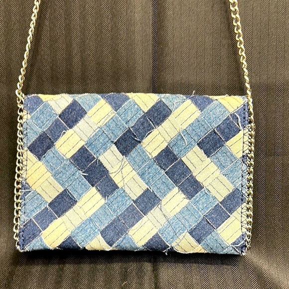 Chelsea28 Handbags - Denim and Leather Crossbody clutch by Chelsea28 Silver tone Removable Chain